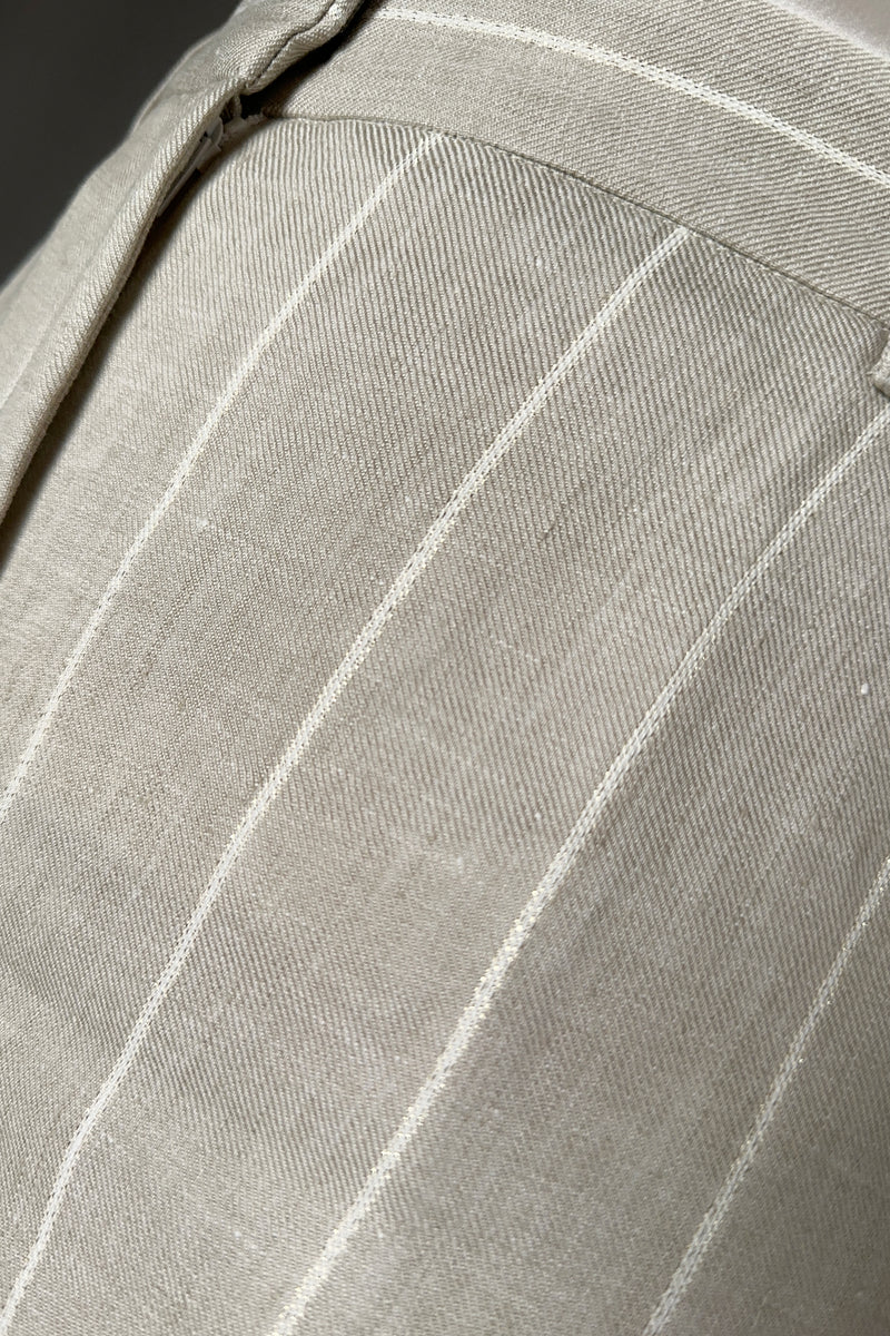 Antonelli Robinia Striped Wide Leg Linen Trousers with Lurex Stripe in Sandy Beige Vancouver. Shop Online or in Store.