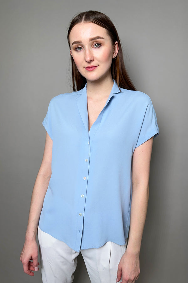 Antonelli Firenze Astilbe Short Sleeve Silk Shirt in Sky Blue