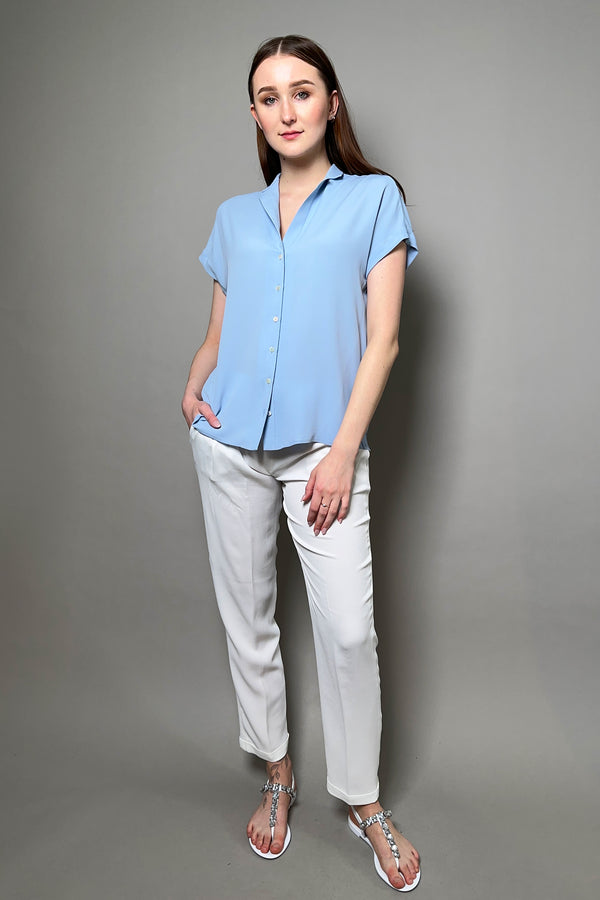 Antonelli Firenze Astilbe Short Sleeve Silk Shirt in Sky Blue