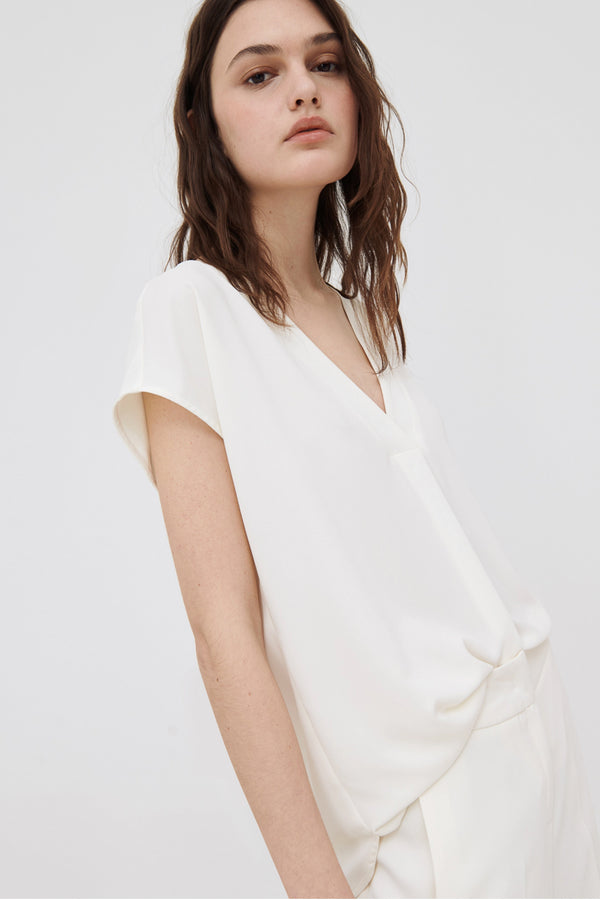 Marella Satin Cap Sleeve Blouse in Cream - Ashia Mode