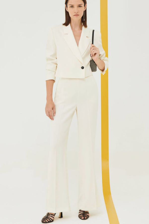 Marella Wide Leg Crepe Trousers in Cream - Ashia Mode