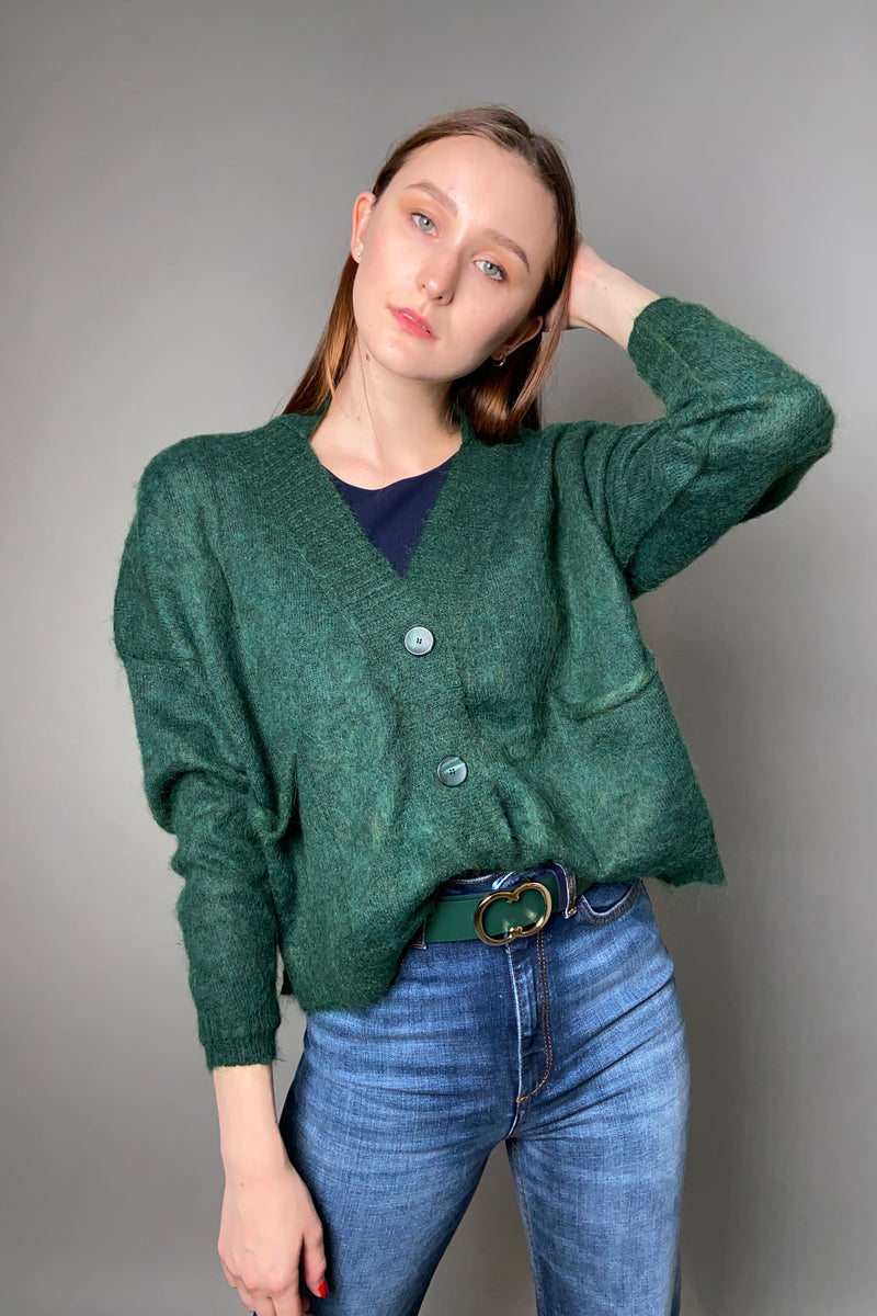 D. Exterior Furry Alpaca Cardigan in Emerald