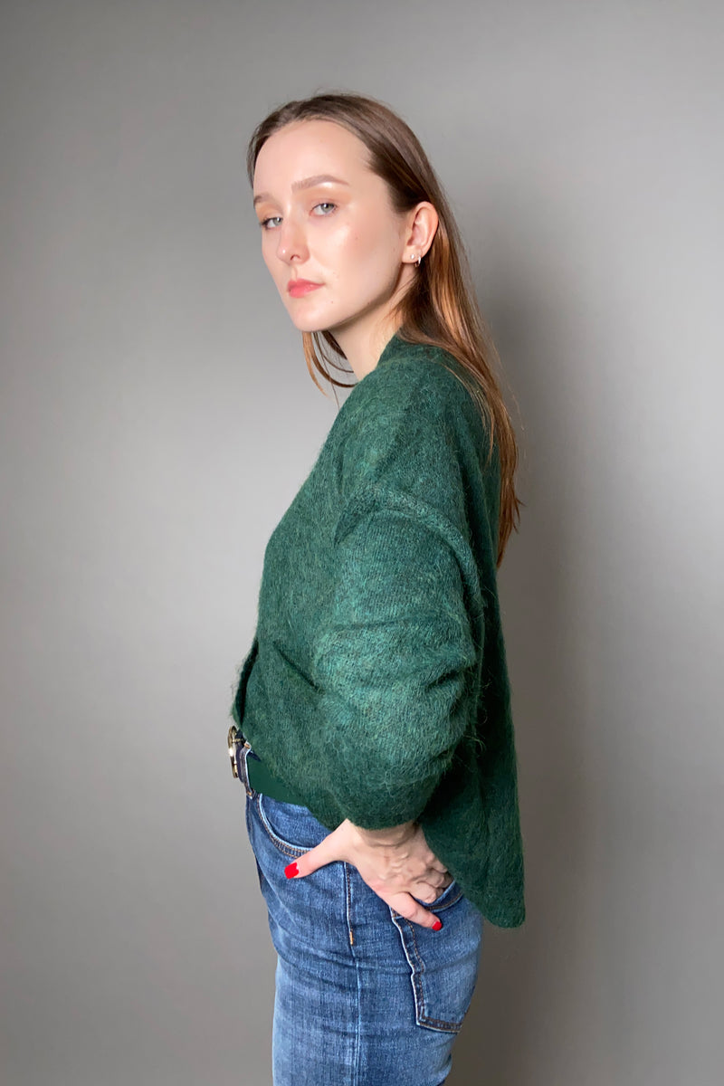 D. Exterior Furry Alpaca Cardigan in Emerald