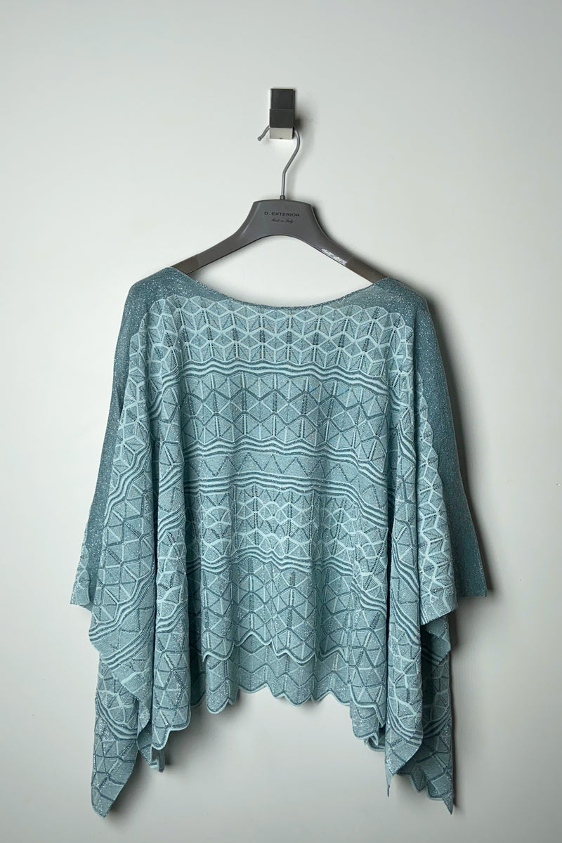 D. Exterior Sleeveless Knit Sparkle Poncho in Aqua