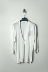 Peserico Knit Cotton Cardigan with Beaded Pocket in White - Ashia Mode