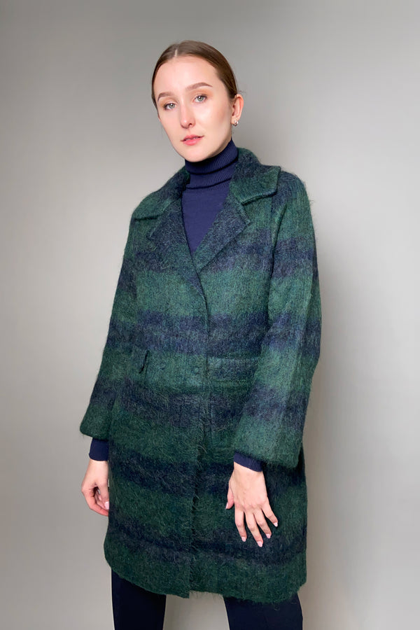 D. Exterior Long Alpaca Coat in Emerald and Navy