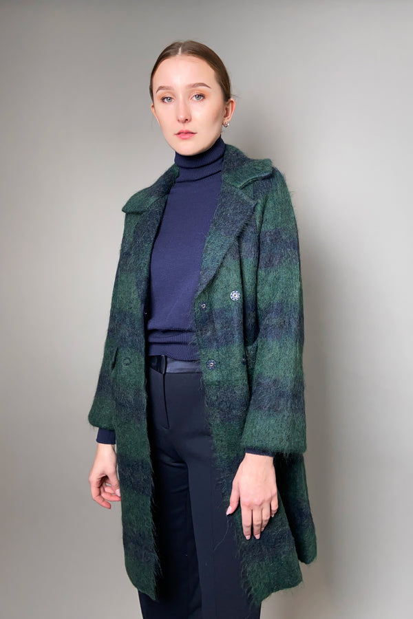 D. Exterior Long Alpaca Coat in Emerald and Navy