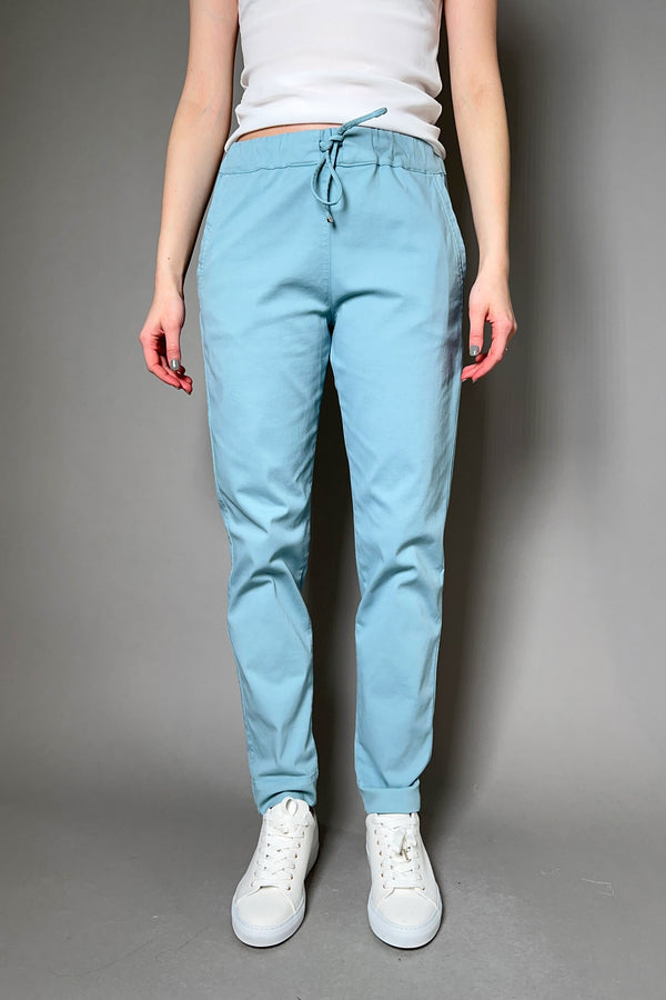 D. Exterior Fitted Denim Jogger Pants in Tiffany Blue