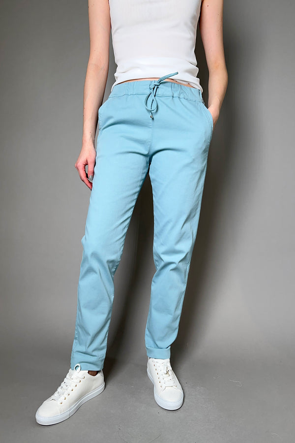 D. Exterior Fitted Denim Jogger Pants in Tiffany Blue