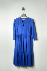 D. Exterior Tiered Cotton Dress with Beading Detail in Cobalt Blue