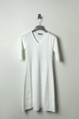 D. Exterior Knit Dress with Textured Geometric Pattern in White