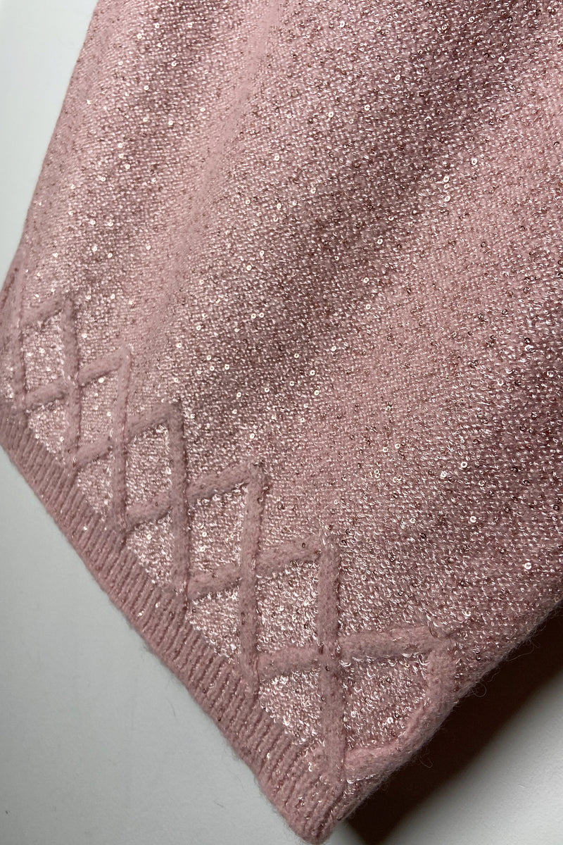D. Exterior Knit Pencil Skirt with Sequin Sparkles in Rose Quartz