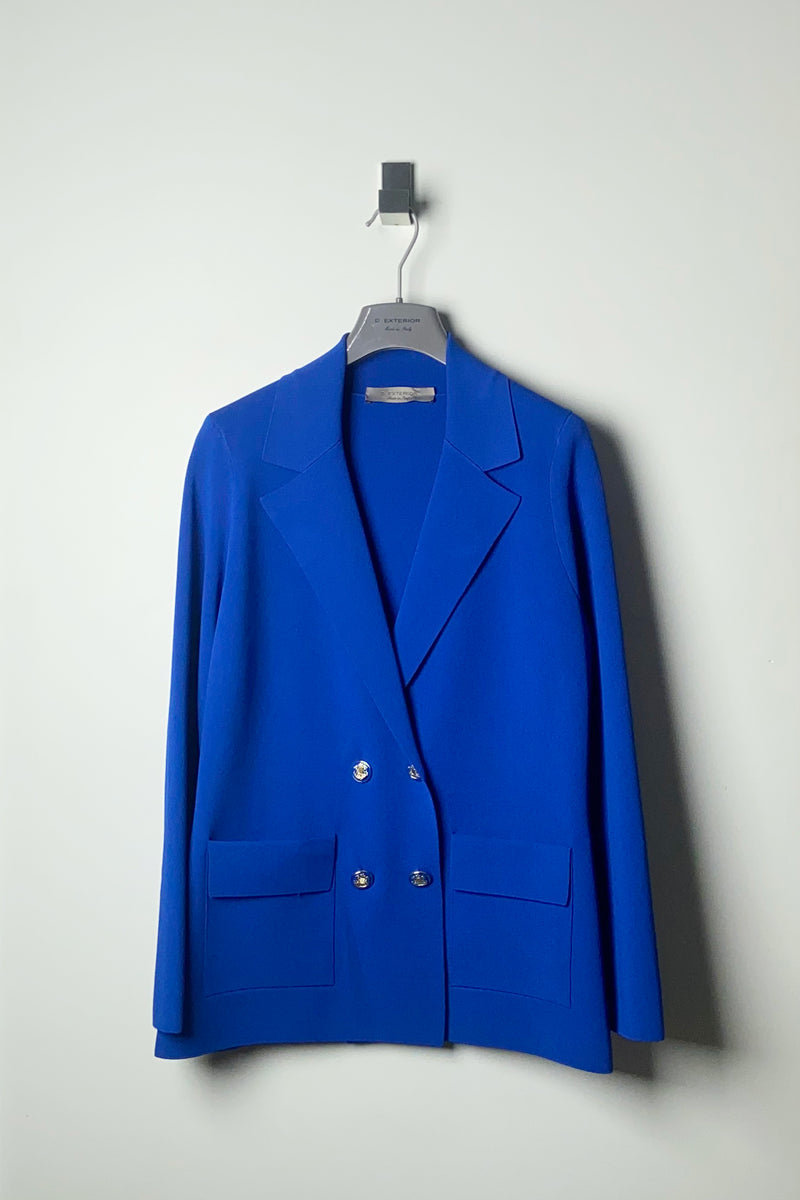 D. Exterior Double Breasted Knit Blazer in Cobalt Blue