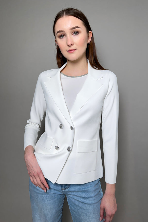 D. Exterior Double Breasted Knit Blazer in White