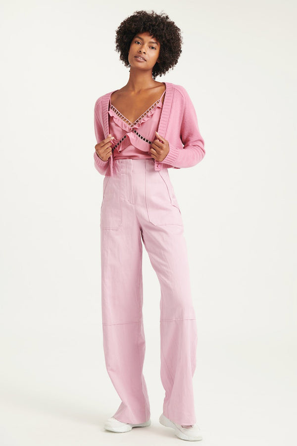 Dorothee Schumacher New Arrivals Modern Statement Cropped Cardigan in Shaded Pink - Ashia Mode