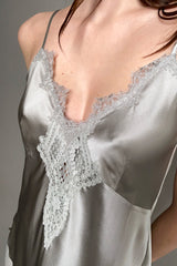 Dorothee Schumacher New Arrivals Shiny Ease Top in Pewter - Ashia Mode
