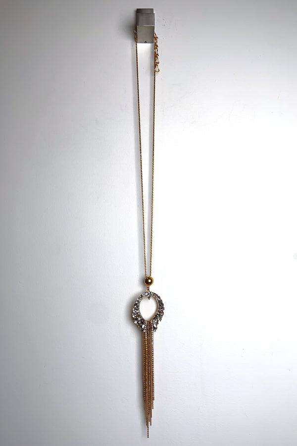 Erickson Beamon Swarovski Long Necklace with Hanging Pendant in Gold