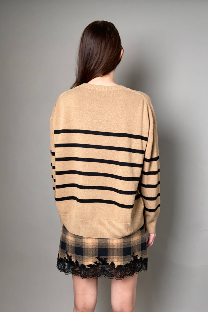Ermanno Scervino Firenze Lace Striped Sweater in Camel and Black
