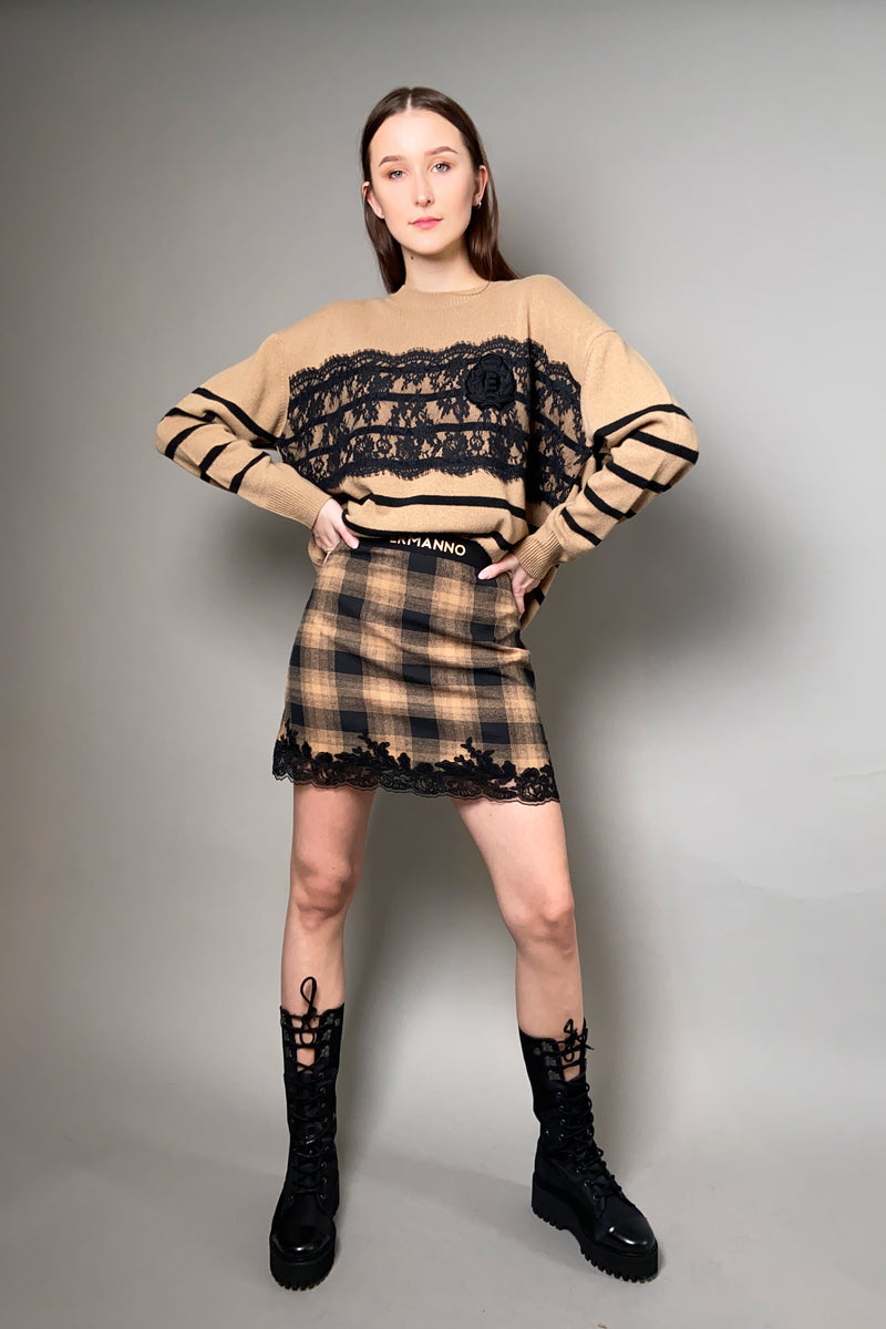 Ermanno Scervino Firenze Lace Striped Sweater in Camel and Black
