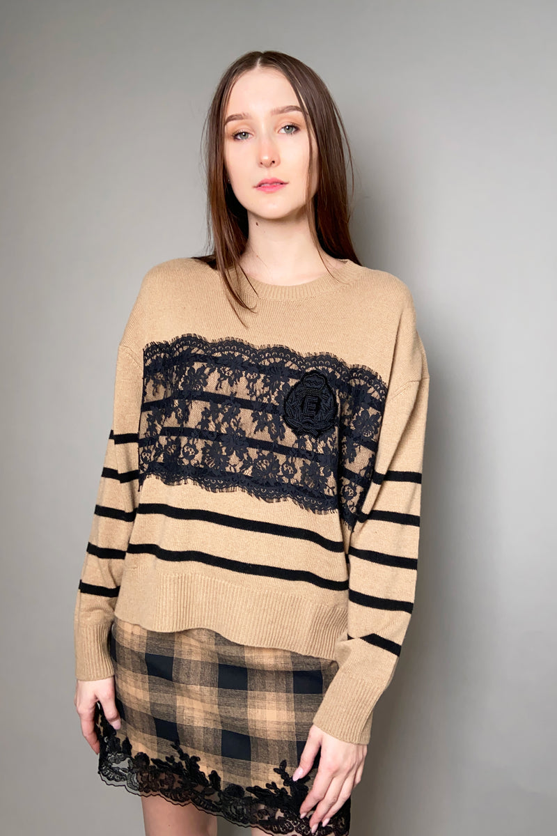 Ermanno Scervino Firenze Lace Striped Sweater in Camel and Black