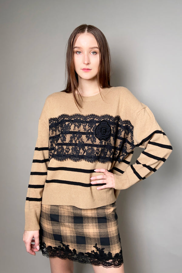 Ermanno Scervino Firenze Lace Striped Sweater in Camel and Black