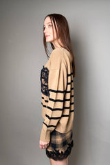 Ermanno Scervino Firenze Lace Striped Sweater in Camel and Black