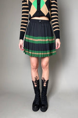 Ermanno Scervino Firenze Black Pleated Skirt with Horizontal Stripes in Green and Camel