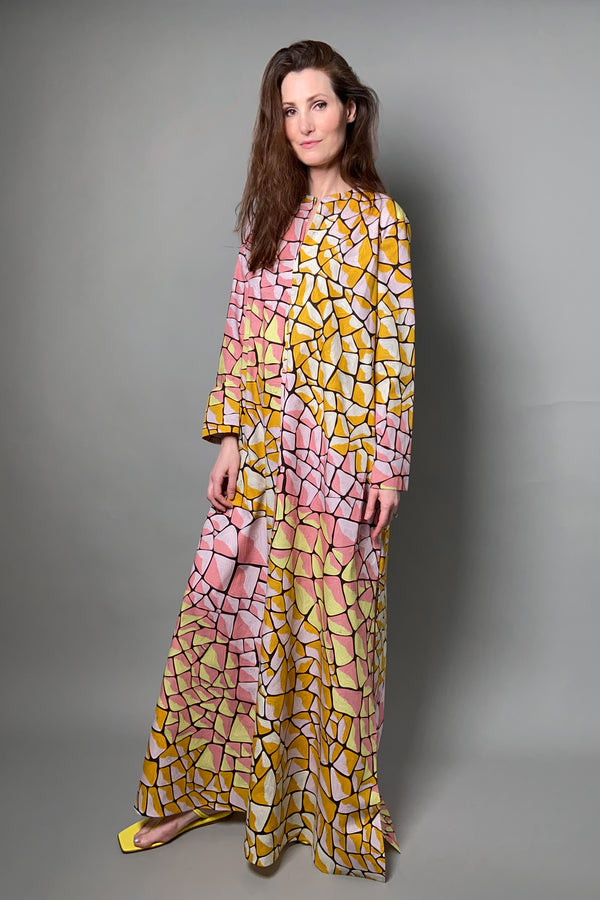 Emilio Pucci Tartuca-Print Cotton Kaftan Dress in Pink and Yellow