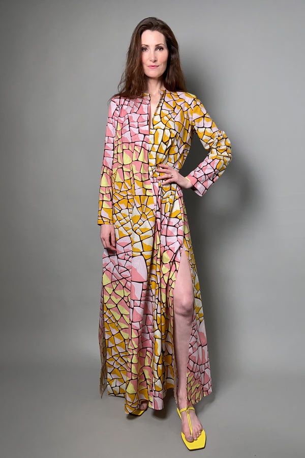 Emilio Pucci Tartuca-Print Cotton Kaftan Dress in Pink and Yellow