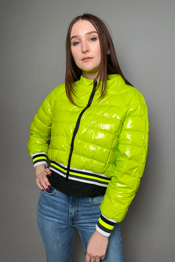 Herno New Arrivals Cropped High Gloss Padded Jacket in Acid Green - Ashia Mode