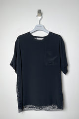 Ermanno Scervino Firenze Silk T-Shirt with Transparent Lace Back in Black