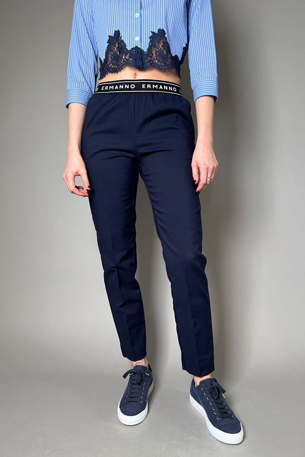 Ermanno Scervino Firenze Cotton Techno Skinny Pants with Logo in Navy