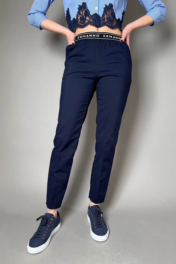 Ermanno Scervino Firenze Cotton Techno Skinny Pants with Logo in Navy
