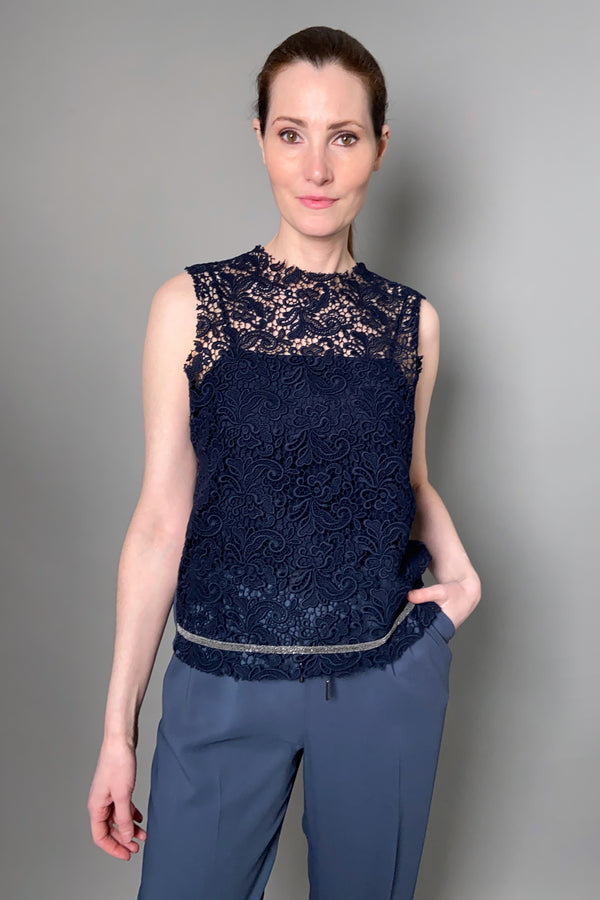 Fabiana Filippi Sleeveless Macrame Top in Navy