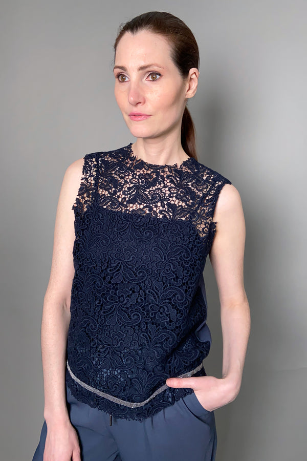 Fabiana Filippi Sleeveless Macrame Top in Navy