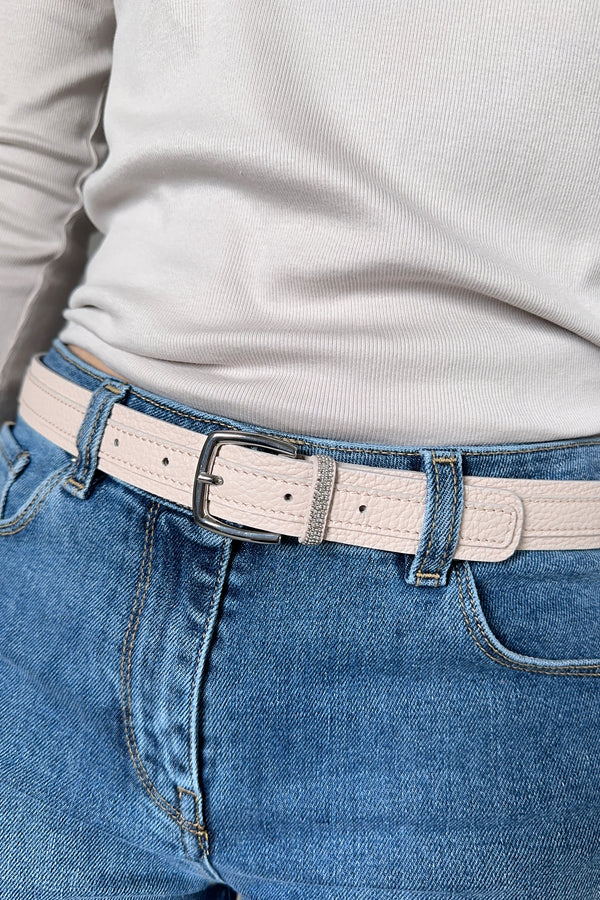 Fabiana Filippi Leather Belt with Brilliant Detail in Beige