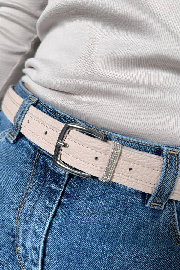 Fabiana Filippi Leather Belt with Brilliant Detail in Beige