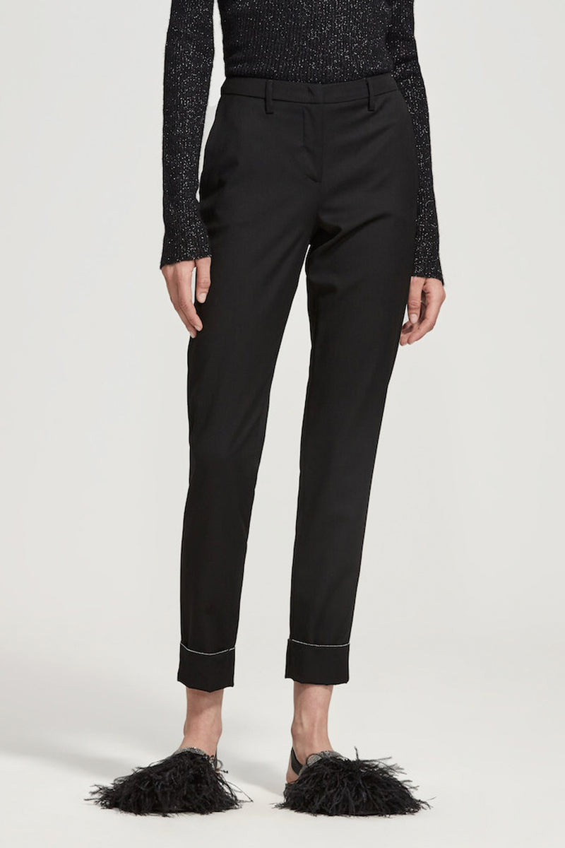 Fabiana Filippi Montefalco Wool Trousers with Brilliant Beading Detail in Black