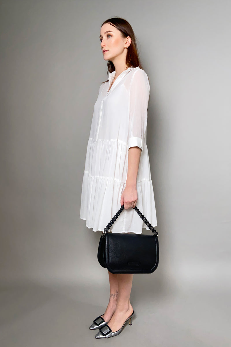Fabiana Filippi Pebble Leather Shoulder Bag with Brilliant Chain in Black