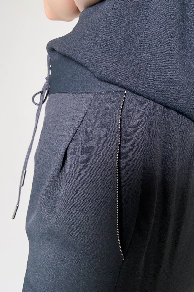 Fabiana Filippi Silk Crepe Jogger Pants with Brilliant Beading in Black