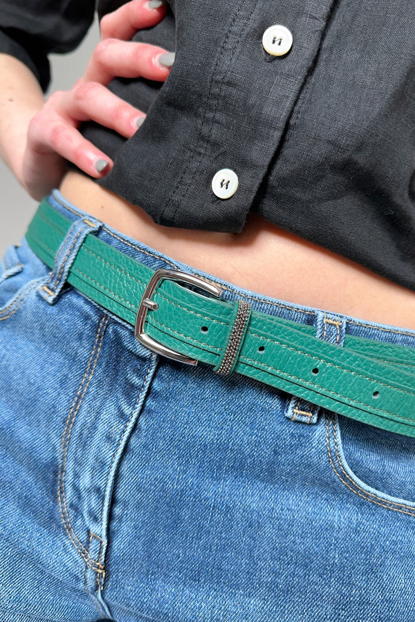 Fabiana Filippi Leather Belt with Brilliant Detail in Pine