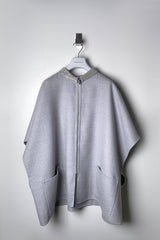 Fabiana Filippi Wool Silk Cape with Brilliant Collar in Grey