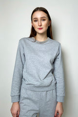 Fabiana Filippi Cotton Sweatshirt with Brilliant Beading Neck in Grey Melange