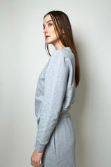 Fabiana Filippi Cotton Sweatshirt with Brilliant Beading Neck in Grey Melange