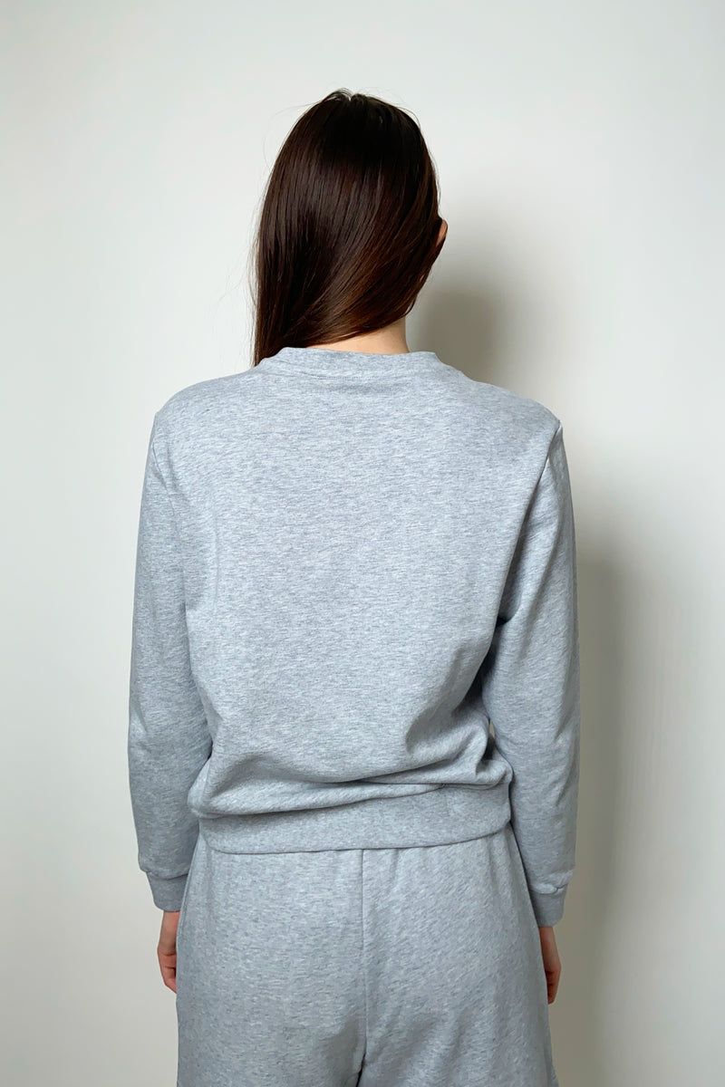 Fabiana Filippi Cotton Sweatshirt with Brilliant Beading Neck in Grey Melange