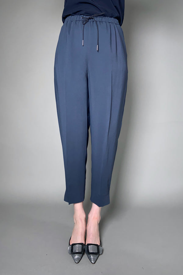 Fabiana Filippi Pull-On Cady Trousers with Brilliant Ankle Buckle in Steel Blue