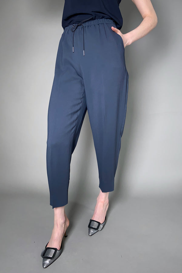 Fabiana Filippi Pull-On Cady Trousers with Brilliant Ankle Buckle in Steel Blue