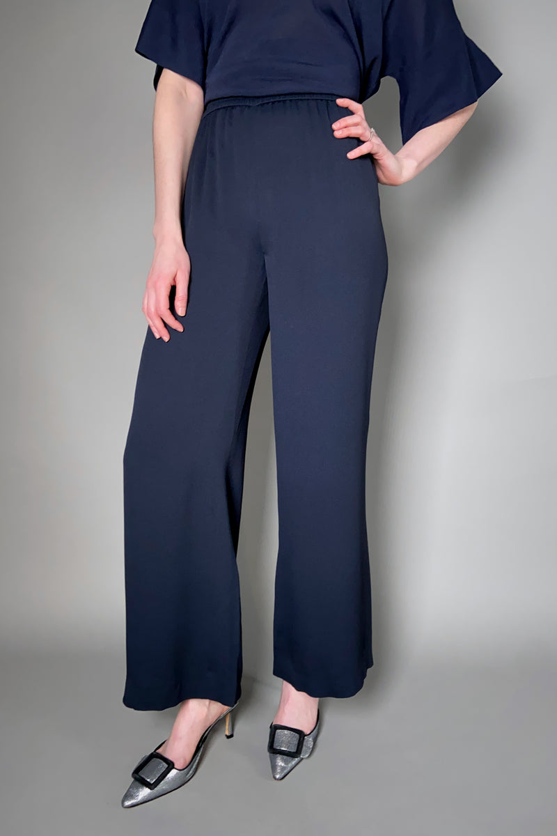 Fabiana Filippi Wide Crepe Pull-On Pants in Navy
