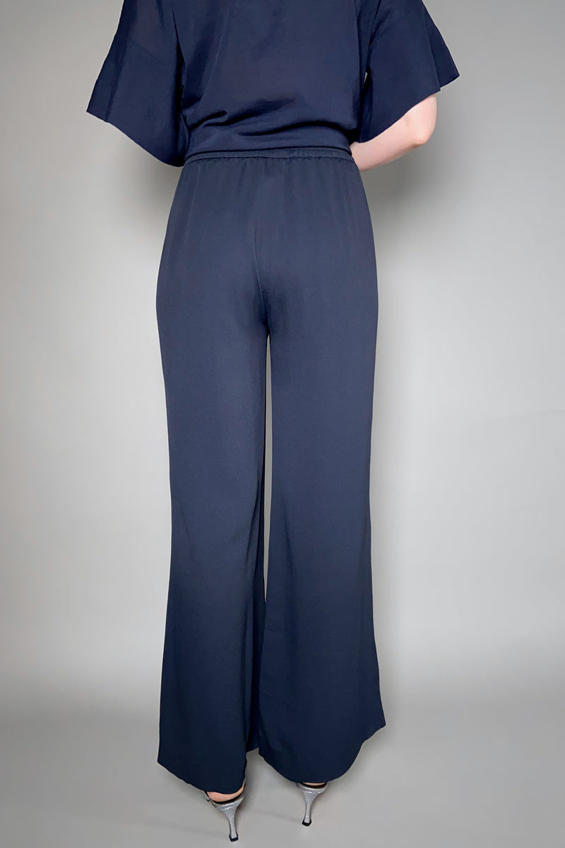 Fabiana Filippi Wide Crepe Pull-On Pants in Navy