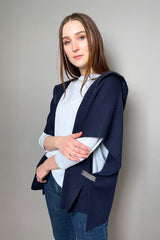 Fabiana Filippi Hooded Knit Cape with Brilliant Notch on the Sides in Navy